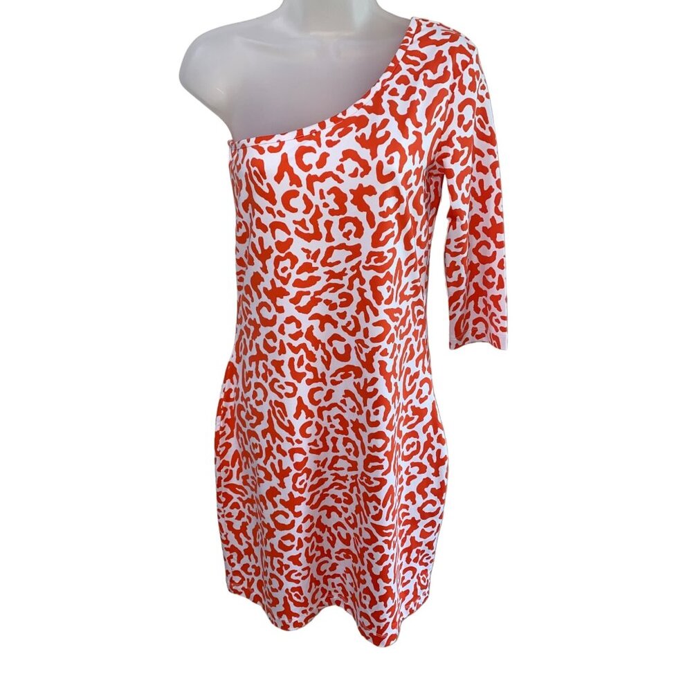 NWT Persifor Cold Shoulder Cheetah Print Orange White Dress Size Small $228 Reta